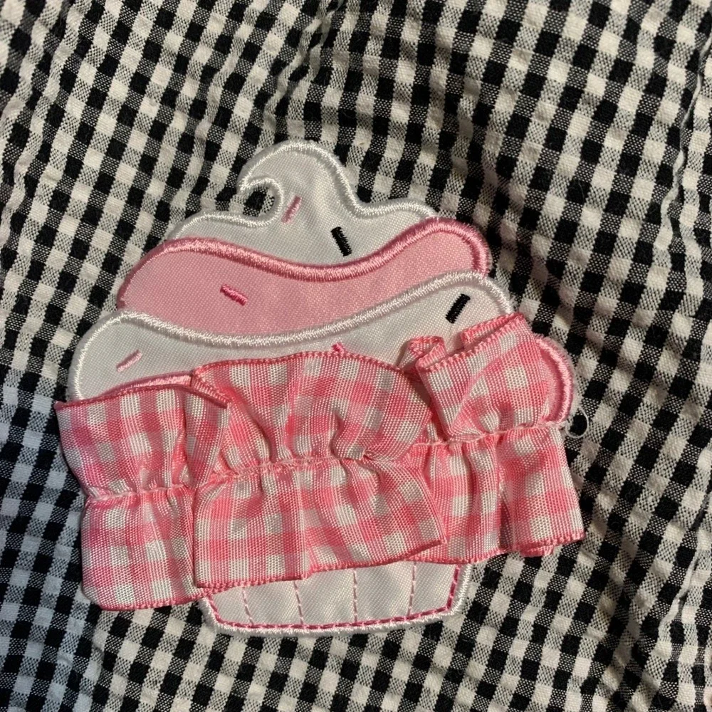 Vintage‎ Rare Editions Girls Black White Gingham Cupcake Applique Outfit Set 12M - Picture 11 of 13